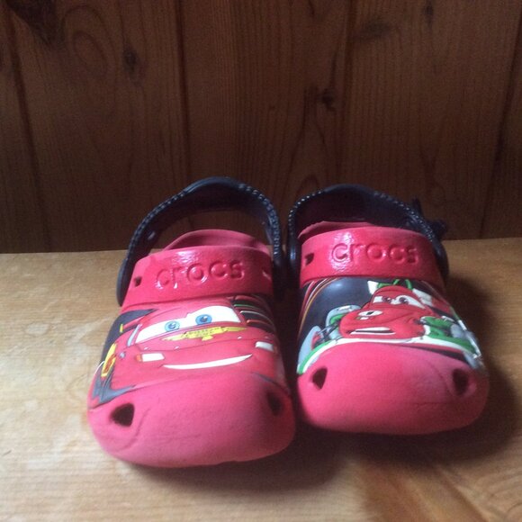 CROCS Red Cars Lightning McQueen & Francesco Ankle Strap Slip On Size Kids 8-9 - Picture 2 of 7